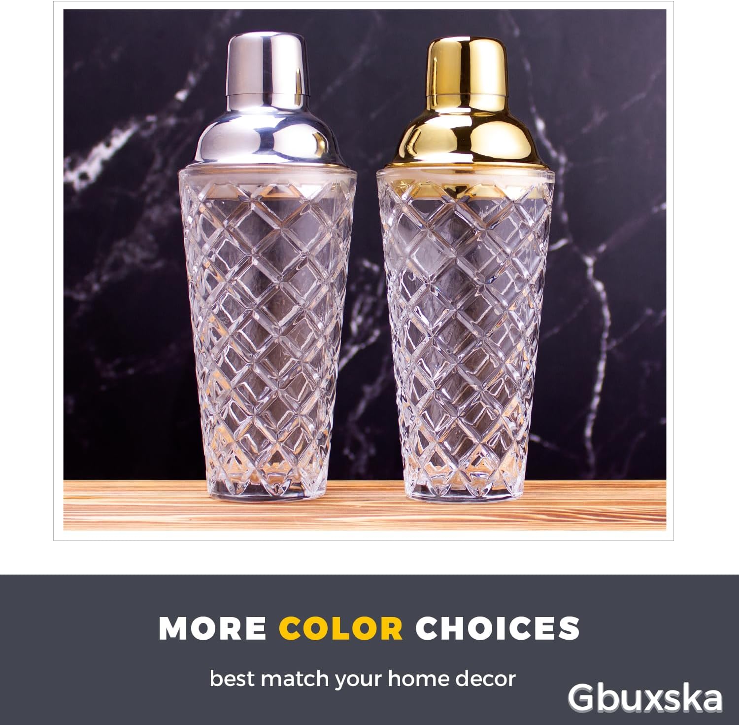 Glass Cocktail Shaker 14.2oz, Martini Shaker, Drink Shaker, Perfect for Handcrafted Cocktails, Martinis (Silver)